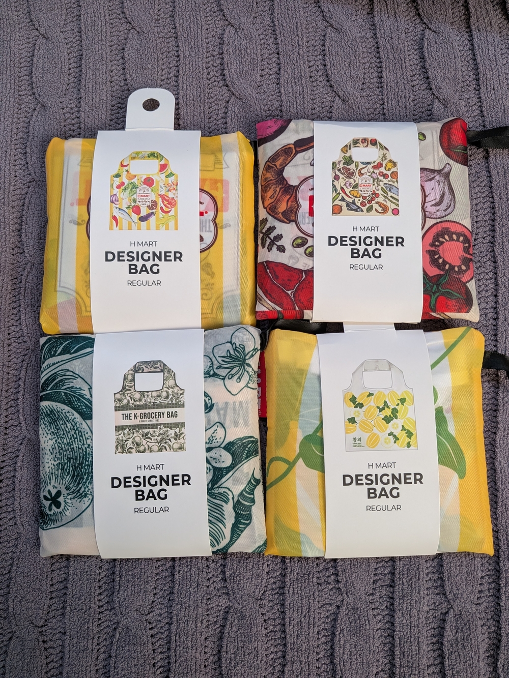 Hmart Reusable Tote Bags Set Of 4 Assorted Designs BNWT